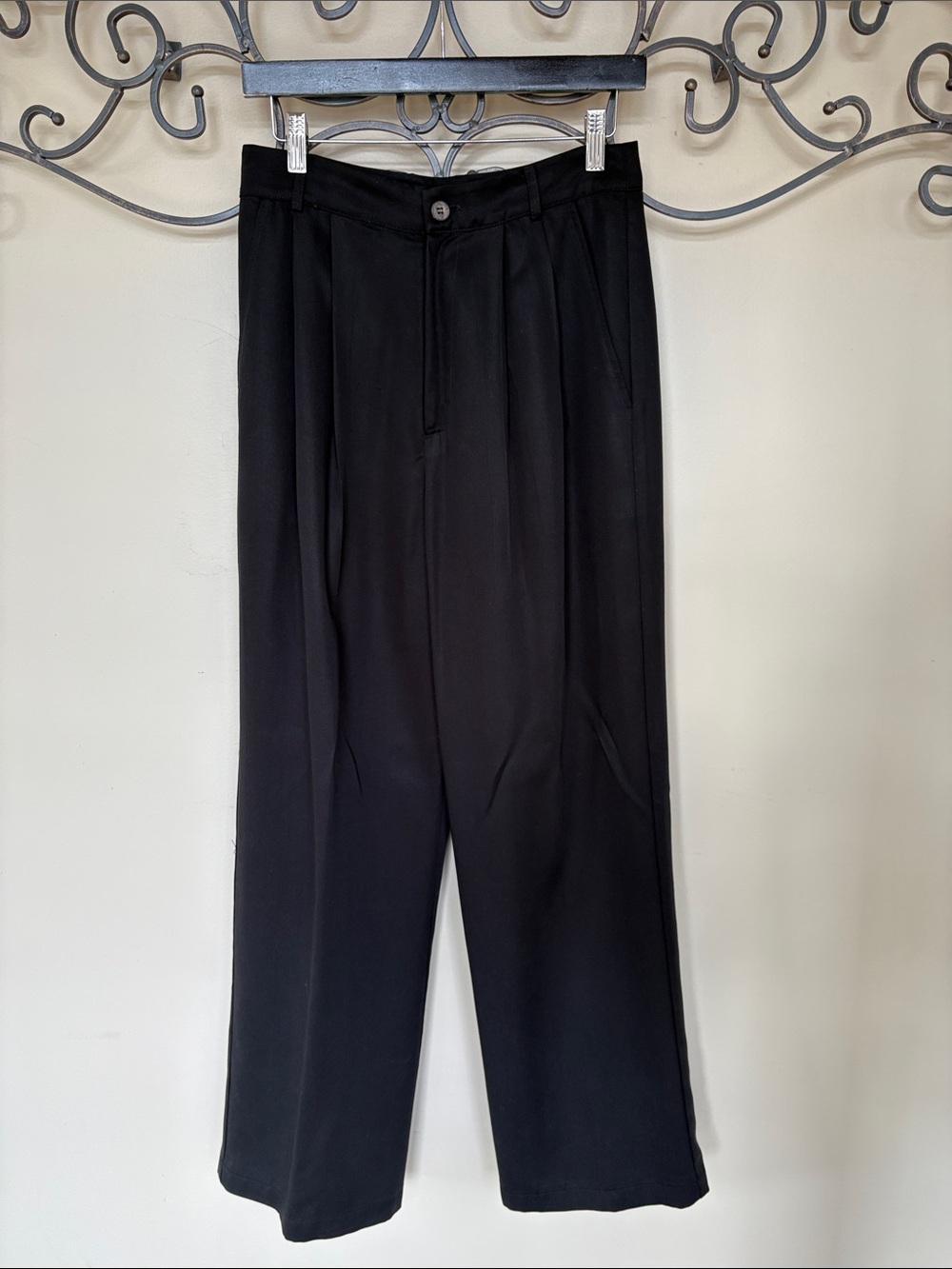 Reformation Black Pleated Wide-Leg Pants